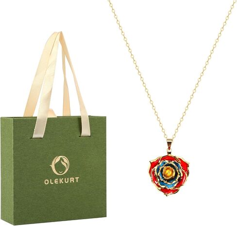 OLEKURT قلادة وردية هدايا للنساء، مجوهرات قلادة متدلية من الذهب الحقيقي عيار 24 قيراط - أفضل هدية لزوجتها وأمها والذكرى السنوية لعيد الحب وأعياد الميلاد والمناسبات الخاصة in Kuwait