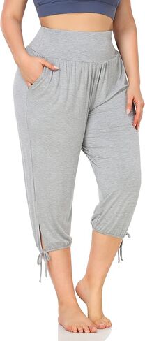 ZERDOCEAN Women's Plus Size Yoga Capri Pants Lounge Indoor Casual Comfy Relaxed Joggers with Pockets in Kuwait