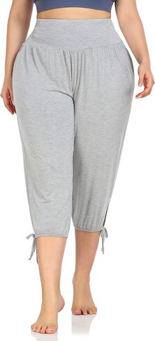 ZERDOCEAN Women's Plus Size Yoga Capri Pants Lounge Indoor Casual Comfy Relaxed Joggers with Pockets in Kuwait