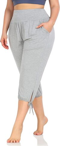 ZERDOCEAN Women's Plus Size Yoga Capri Pants Lounge Indoor Casual Comfy Relaxed Joggers with Pockets in Kuwait