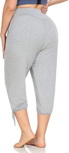 ZERDOCEAN Women's Plus Size Yoga Capri Pants Lounge Indoor Casual Comfy Relaxed Joggers with Pockets in Kuwait