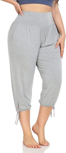 ZERDOCEAN Women's Plus Size Yoga Capri Pants Lounge Indoor Casual Comfy Relaxed Joggers with Pockets in Kuwait