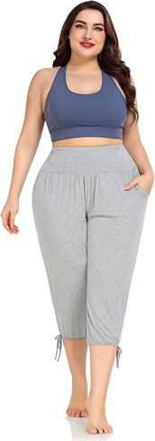 ZERDOCEAN Women's Plus Size Yoga Capri Pants Lounge Indoor Casual Comfy Relaxed Joggers with Pockets in Kuwait