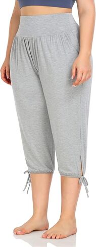 ZERDOCEAN Women's Plus Size Yoga Capri Pants Lounge Indoor Casual Comfy Relaxed Joggers with Pockets in Kuwait