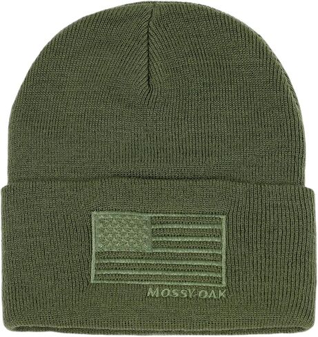 Mossy Oak Mens American Flag Embroidered Winter Beanie Hat - Knit Cuffed Skull Cap Cold Weather Gear, One Size in Saudi Arabia