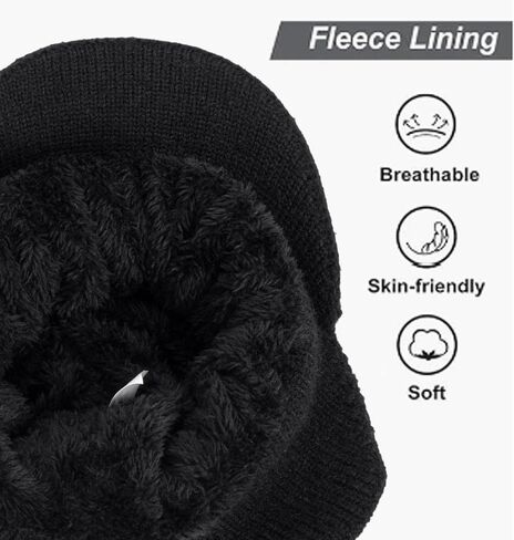 KorhLeoh Men's Winter Visor Hat Beanie Hat with Earflaps - Short Brim Knitted Baseball Cap Outdoor Fleece Lined Skull Ski Cap in Saudi Arabia