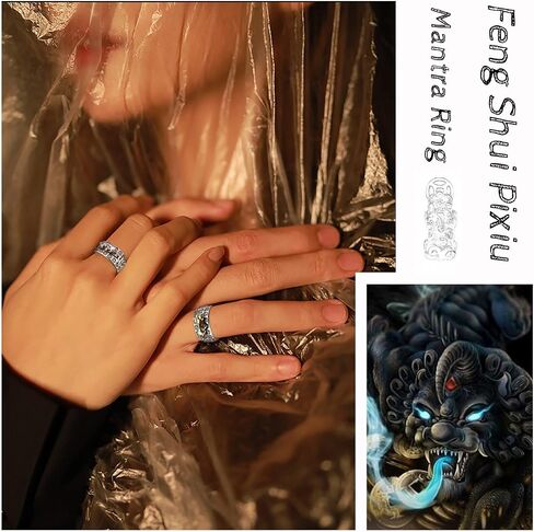 JEWPARK 12 قطعة Feng Shui Pixiu Mantra Ring للرجال والنساء البوذية تميمة الحظ السعيد تعويذة حماية مزدوجة حلقة الثروة الحظ حلقات العقيق القابلة للتعديل هدية in Kuwait