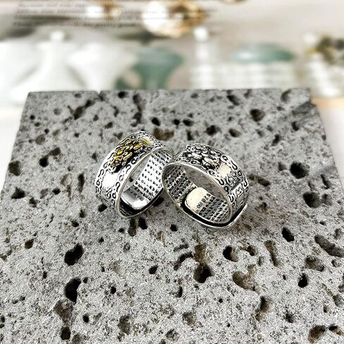 JEWPARK 12 قطعة Feng Shui Pixiu Mantra Ring للرجال والنساء البوذية تميمة الحظ السعيد تعويذة حماية مزدوجة حلقة الثروة الحظ حلقات العقيق القابلة للتعديل هدية in Kuwait