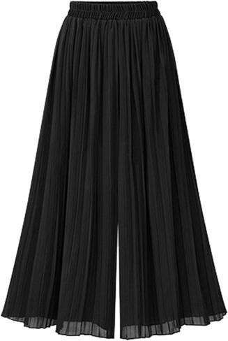 TEERFU فستان نسائي واسع الساق سروال عالي الخصر غير رسمي فلوي بوهو بنطلون مطوي شيفون مرونة الخصر سروال منتصف العجل طول in Kuwait