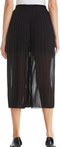 TEERFU فستان نسائي واسع الساق سروال عالي الخصر غير رسمي فلوي بوهو بنطلون مطوي شيفون مرونة الخصر سروال منتصف العجل طول in Kuwait