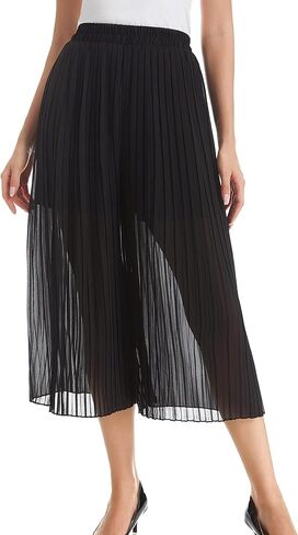 TEERFU فستان نسائي واسع الساق سروال عالي الخصر غير رسمي فلوي بوهو بنطلون مطوي شيفون مرونة الخصر سروال منتصف العجل طول in Kuwait