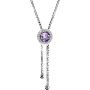 B. BRILLIANT Sterling Silver Genuine or Created Gemstone & White Topaz Round Halo Drop Adjustable Lariat Necklace in Kuwait