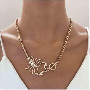 Allereyae Vintage Crystal Scorpion Pendant Necklace Rhinestone Scorpion Necklace Punk Cz Exaggerated Scorpion Choker Necklace Gold T Bar Necklace Jewelry for Women and Girls (Gold)