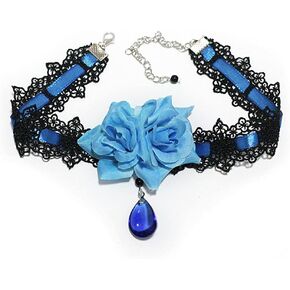 Elves Castle Lolita Vampire Blue Rose Nightclub Crystal Choker Gothic Dress Retro Necklace in Saudi Arabia
