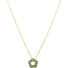Moonffay Women's Gold Plated Green Jade Crystal Stone Pendant Necklace, Dainty Star Flower Donut Choker for Teen Girls Gifts Jewelry 16 inches Chain in Kuwait