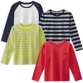 تي شيرت للأولاد بأكمام طويلة من LAPASA (عبوة من 4 قطع) للأطفال 100% قطن غير مسبب للحساسية، تي شيرت فائق الراحة بدون علامة B13 in Kuwait