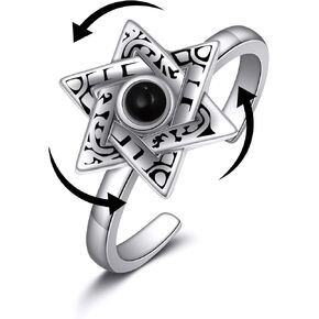 VENACOLY خاتم على شكل نجمة ديفيد من الفضة الإسترليني خاتم القلق قابل للتعديل للرجال والنساء نجمة داود مجوهرات هدايا للرجال والنساء in Kuwait