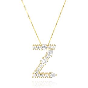 LAVLA Cubic Zirconia Initial Necklace For Women | Dainty Initial Necklace | 18k Gold Plated Colorful Crystal Letter Necklace For Girls in Kuwait