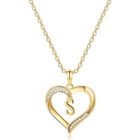 Heart Initial Necklace for Women, 14K Gold Plated Cubic Zirconia Heart Pendant Necklace, Dainty Initial Charm Necklace Alphabet Letter A to Z Initial Jewelry for Women Girls in Kuwait