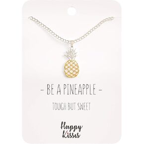 قلادة Happy Kisses Pineapple – مع بطاقة رسالة Be A Pineapple – صعبة ولكن حلوة – هدية أناناس باللونين الفضي والذهبي