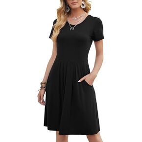 DouBCQ Women's Casual Flowy Pleated Loose Dresses with Pockets in Kuwait