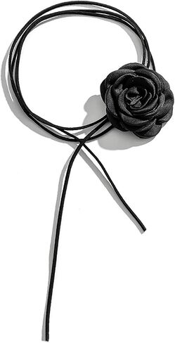 Flower Necklace For Women Girls Black Flower Choker Adjustable Long Wrap Necklace Rose Flower Choker Bride Wedding Party Summer Necklaces Prom Party Statement Accessories in Saudi Arabia