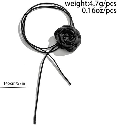 Flower Necklace For Women Girls Black Flower Choker Adjustable Long Wrap Necklace Rose Flower Choker Bride Wedding Party Summer Necklaces Prom Party Statement Accessories in Saudi Arabia