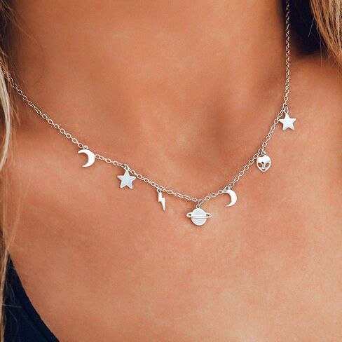 Pura Vida 14" Silver Celestial Charms Choker Necklace - Brand Charm, 3" Extender in Saudi Arabia