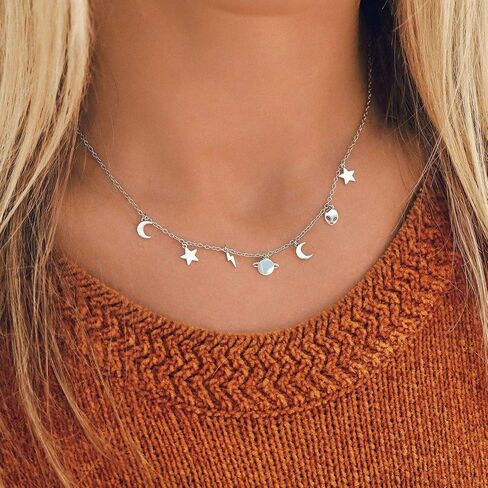 Pura Vida 14" Silver Celestial Charms Choker Necklace - Brand Charm, 3" Extender in Saudi Arabia