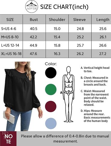 بلوزة نسائية بأكمام طويلة من AOVDE - قمصان فضفاضة كاجوال برقبة دائرية وأكمام واسعة in Kuwait