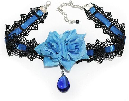 Elves Castle Lolita Vampire Blue Rose Nightclub Crystal Choker Gothic Dress Retro Necklace in Saudi Arabia