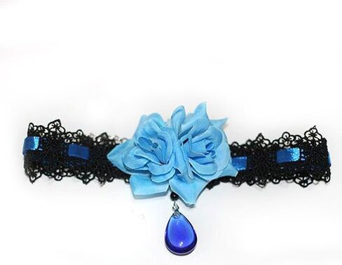 Elves Castle Lolita Vampire Blue Rose Nightclub Crystal Choker Gothic Dress Retro Necklace in Saudi Arabia