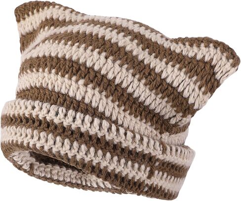 Cute Cat Ear Beanie Lazy Style Y2k Beanies, Winter Warm Crochet Hats for Women Girls Boys in Saudi Arabia