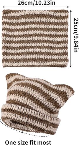 Cute Cat Ear Beanie Lazy Style Y2k Beanies, Winter Warm Crochet Hats for Women Girls Boys in Saudi Arabia
