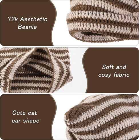 Cute Cat Ear Beanie Lazy Style Y2k Beanies, Winter Warm Crochet Hats for Women Girls Boys in Saudi Arabia