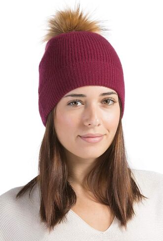 Fishers Finery Women's 100% Cashmere Beanie Hat with Pom in Kuwait