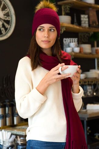 Fishers Finery Women's 100% Cashmere Beanie Hat with Pom in Kuwait