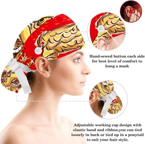 مجردة يلمع الأسود فرك قبعات الجراحية النساء مع زر قابل للتعديل القبعات الجراحية مع Scrunchie للنساء in Kuwait