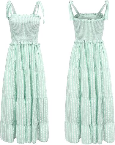 R.Vivimos Women's Summer Cotton Adjustable Straps Boho Stripe Casual Flowy A Line Midi Dress with Pockets in Kuwait