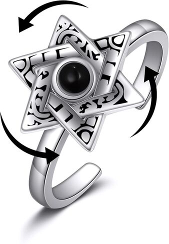VENACOLY خاتم على شكل نجمة ديفيد من الفضة الإسترليني خاتم القلق قابل للتعديل للرجال والنساء نجمة داود مجوهرات هدايا للرجال والنساء in Kuwait