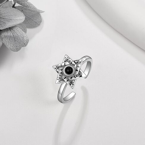 VENACOLY خاتم على شكل نجمة ديفيد من الفضة الإسترليني خاتم القلق قابل للتعديل للرجال والنساء نجمة داود مجوهرات هدايا للرجال والنساء in Kuwait