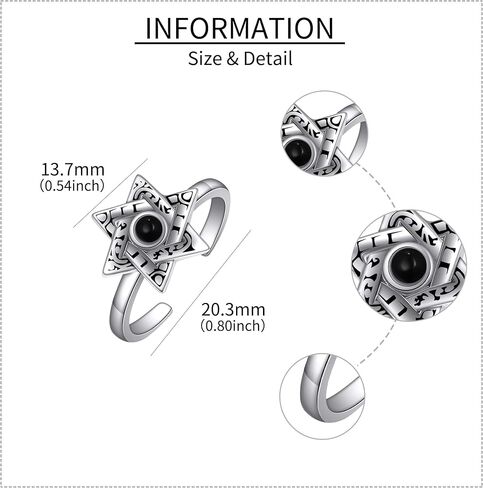 VENACOLY خاتم على شكل نجمة ديفيد من الفضة الإسترليني خاتم القلق قابل للتعديل للرجال والنساء نجمة داود مجوهرات هدايا للرجال والنساء in Kuwait