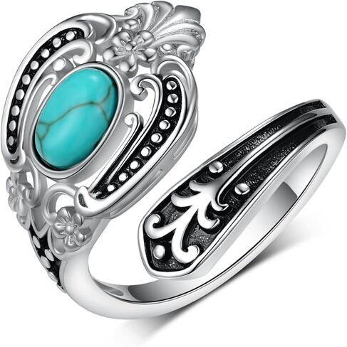 Peireara Turquoise Spoon Ring for Women 925 Sterling Silver Turquoise Rings Vintage Victorian Flower Spoon Rings Jewelry Gifts for Women in Kuwait