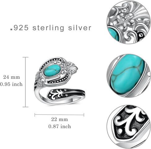 Peireara Turquoise Spoon Ring for Women 925 Sterling Silver Turquoise Rings Vintage Victorian Flower Spoon Rings Jewelry Gifts for Women in Kuwait
