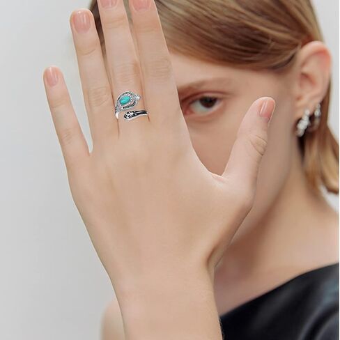 Peireara Turquoise Spoon Ring for Women 925 Sterling Silver Turquoise Rings Vintage Victorian Flower Spoon Rings Jewelry Gifts for Women in Kuwait