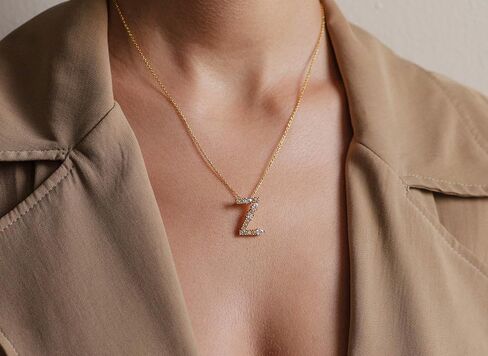 LAVLA Cubic Zirconia Initial Necklace For Women | Dainty Initial Necklace | 18k Gold Plated Colorful Crystal Letter Necklace For Girls in Kuwait