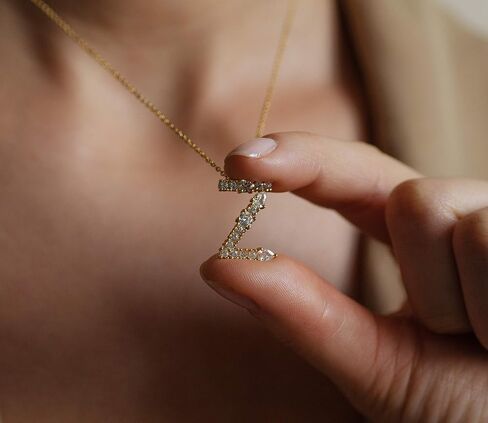 LAVLA Cubic Zirconia Initial Necklace For Women | Dainty Initial Necklace | 18k Gold Plated Colorful Crystal Letter Necklace For Girls in Kuwait
