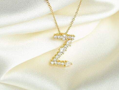 LAVLA Cubic Zirconia Initial Necklace For Women | Dainty Initial Necklace | 18k Gold Plated Colorful Crystal Letter Necklace For Girls in Kuwait