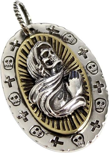 COSUMOSU Men's Sterling Silver Mexican Sugar Skull Santa Muerte Skull Pendant in Saudi Arabia