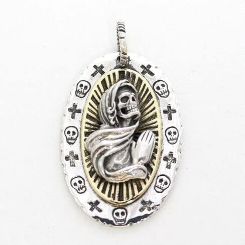 COSUMOSU Men's Sterling Silver Mexican Sugar Skull Santa Muerte Skull Pendant in Saudi Arabia